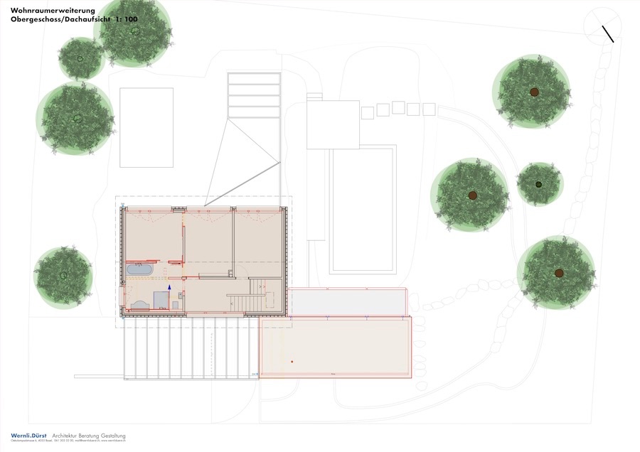 Obergeschoss Hauptbau - Dachaufsicht Anbau