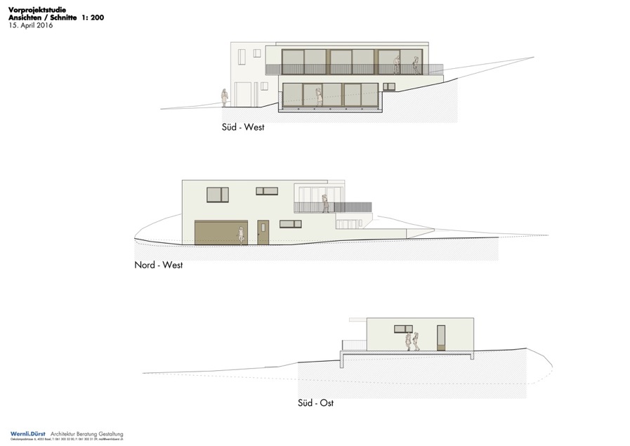 Vorprojekt Einfamilienhaus mit Einliegerwohnung Schnitte Ansichten